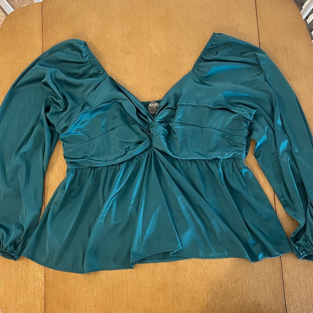 Arula Teal Satin Women's Blouse